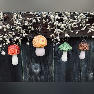 Handpainted wooden mushroom ornaments